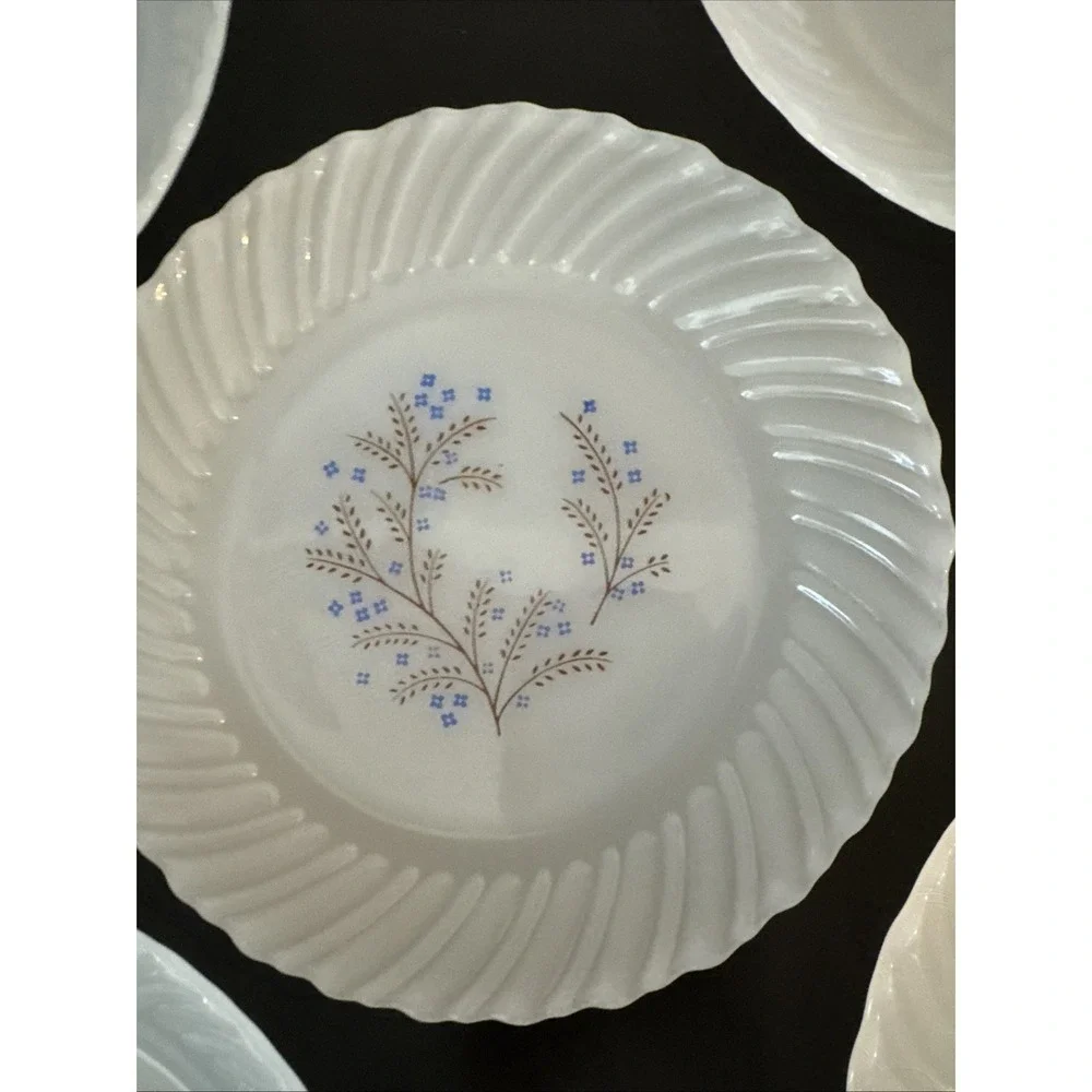 Vintage Termocrisa Milk Glass Blue Floral Swirl Edge 1 Plate(7